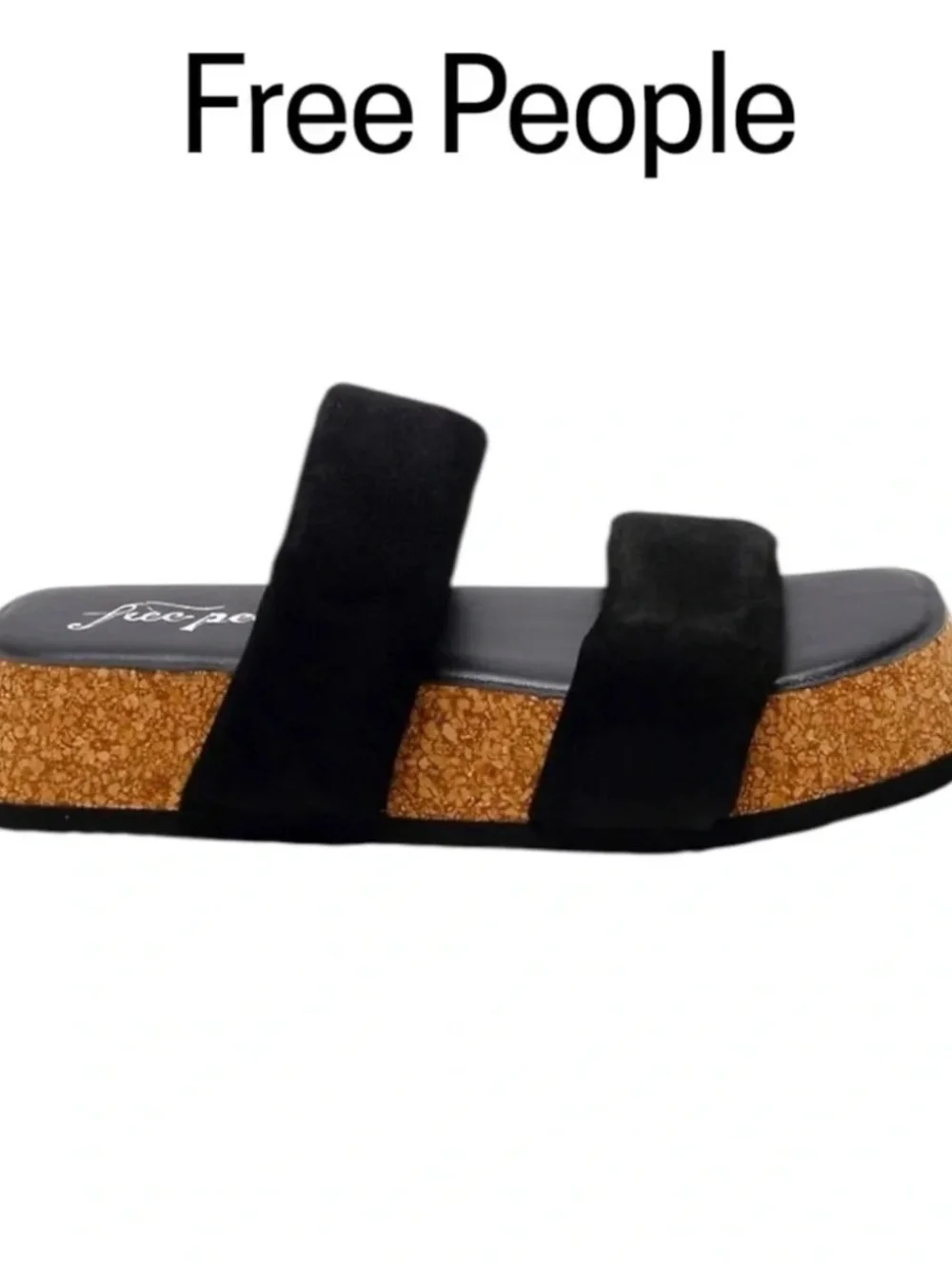 Free People NEW Fairmount Flared Black Suede Platform Slide Sandals Size 8.5
